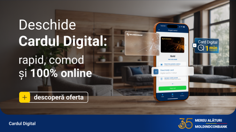 Cardul digital de la Moldindconbank – simplu de deschis în MICB Mobile Banking, ușor de folosit oricând ai nevoie