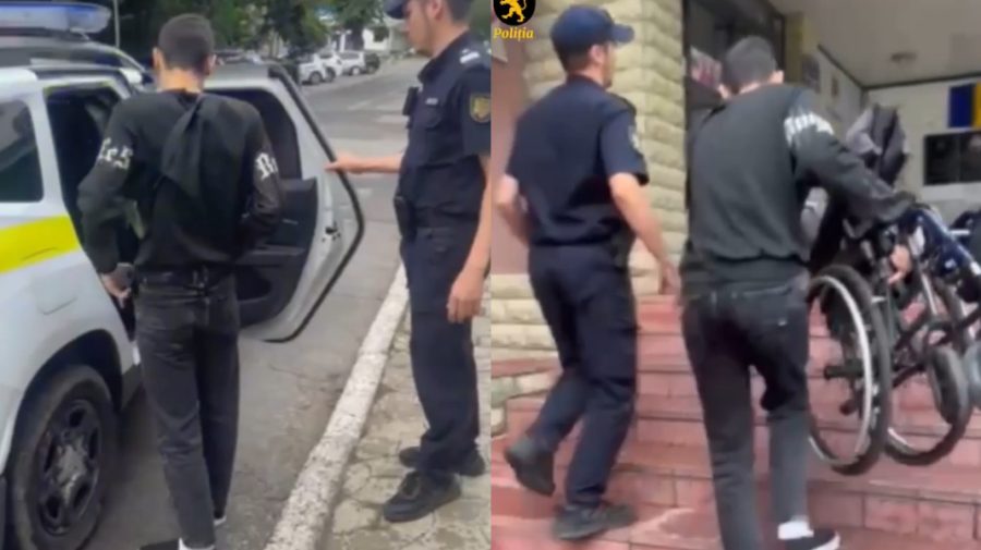 VIDEO În scaun cu rotile la cerșit, deși era sănătos. Un tânăr, documentat de poliție