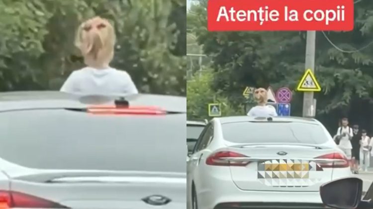 Scene periculoase în trafic: Un copil, surprins ieșind pe trapa unei mașini în mers. Șoferul, identificat de poliție