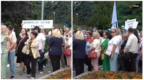 VIDEO Profesorii au ieșit la protest în fața Guvernului: „Vrem îndeplinirea angajamentelor!”