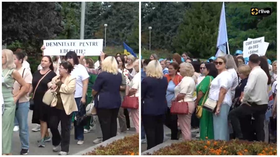 VIDEO Profesorii au ieșit la protest în fața Guvernului: „Vrem îndeplinirea angajamentelor!”