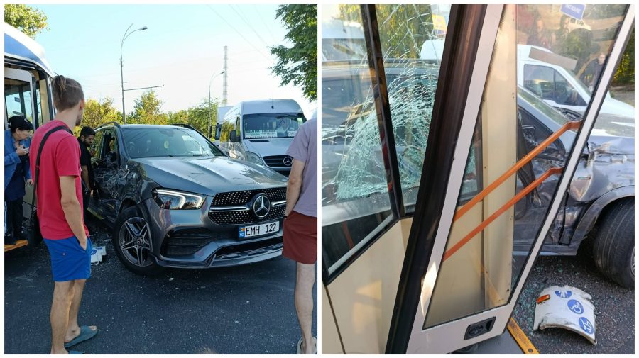 Accident în Capitală: Un Mercedes și un troleibuz, grav avariate. Ce spune Poliția