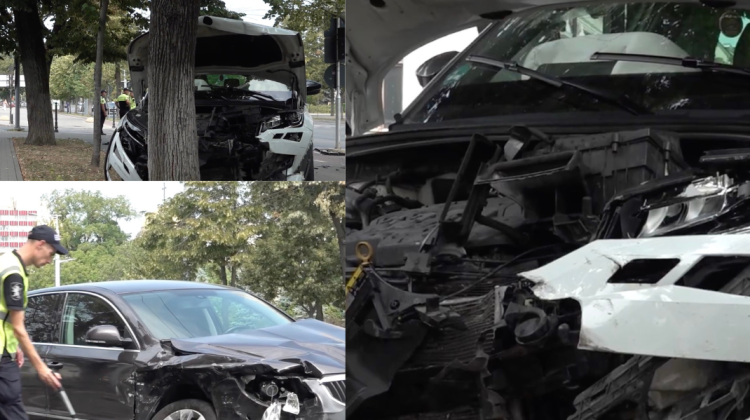 VIDEO Poliția, despre accidentul din fața Parlamentului: Una dintre mașini s-a izbit de un copac