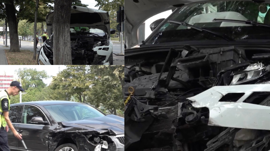 VIDEO Poliția, despre accidentul din fața Parlamentului: Una dintre mașini s-a izbit de un copac