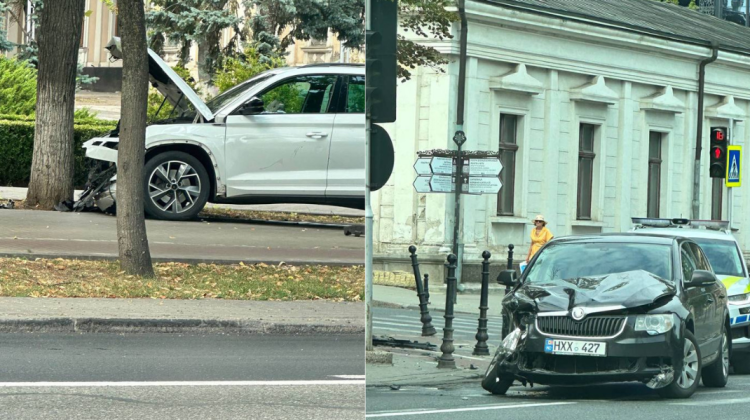 Impact grav în fața Parlamentului. FOTO, VIDEO cu o mașină care a ajuns pe trotuar