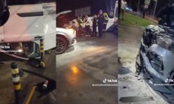 VIDEO Accident grav în Capitală, de Ziua Independenței: O mașină s-a răsturnat, alta a luat foc