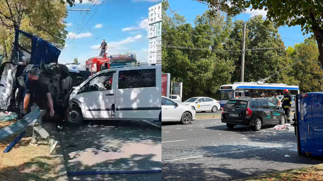 VIDEO Accident grav în Chișinău: Trei mașini s-au ciocnit, iar circulația troleibuzelor este afectată