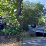 VIDEO Două mașini s-au lovit violent în raionul Anenii Noi. Unul dintre autovehicule s-a răsturnat