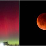 Spectacol rar pe cer: Aurora boreală roșie ar putea apărea joi alături de Luna roșiatică în timpul eclipsei parțiale de Lună