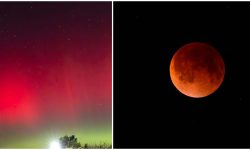 Spectacol rar pe cer: Aurora boreală roșie ar putea apărea joi alături de Luna roșiatică în timpul eclipsei parțiale de Lună