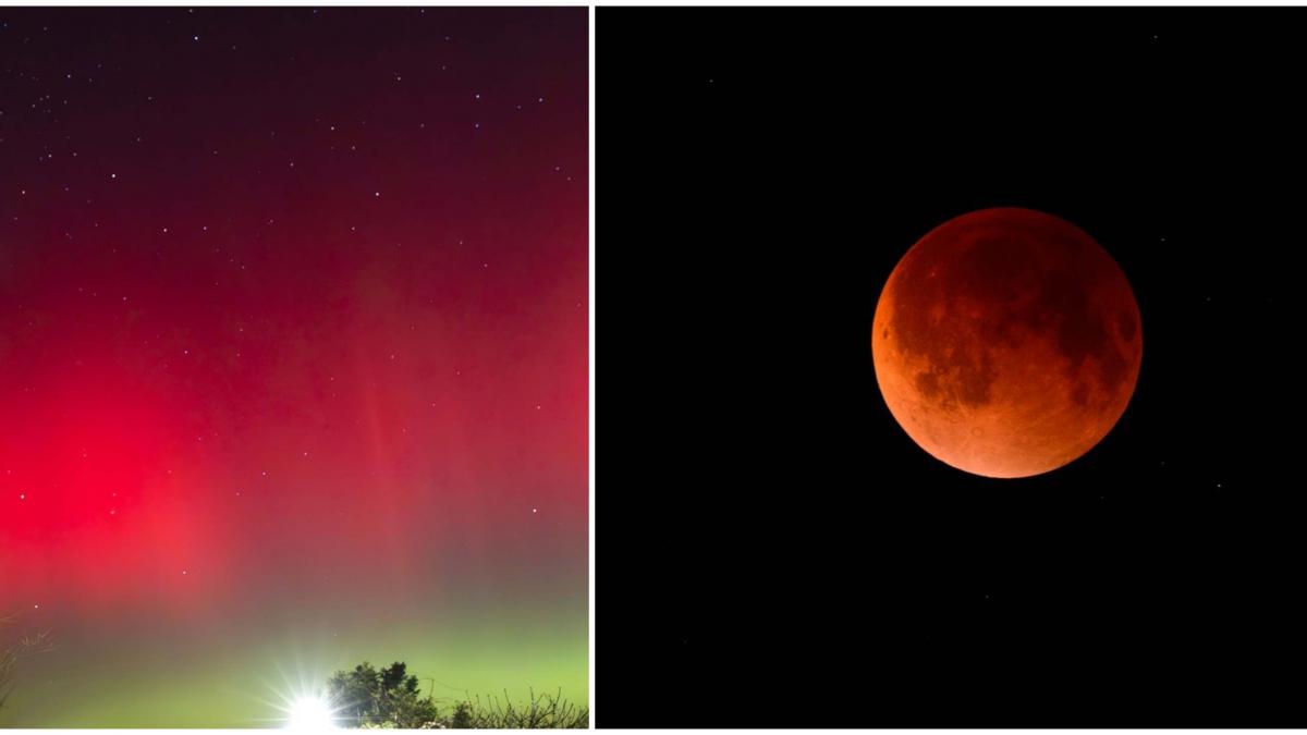 Spectacol rar pe cer: Aurora boreală roșie ar putea apărea joi alături de Luna roșiatică în timpul eclipsei parțiale de Lună