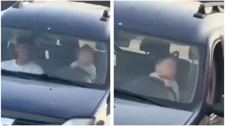 VIDEO Scene halucinante în România: Un bebeluș de 11 luni, filmat la volanul unei mașini pe un drum public