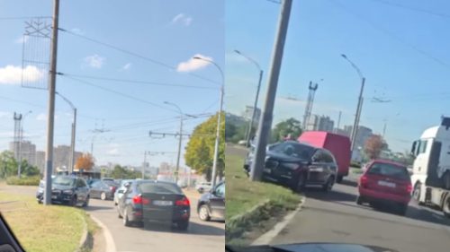 Accident rutier la cercul de la Petricani, în Chișinău. Un BMW s-a lovit cu un camion