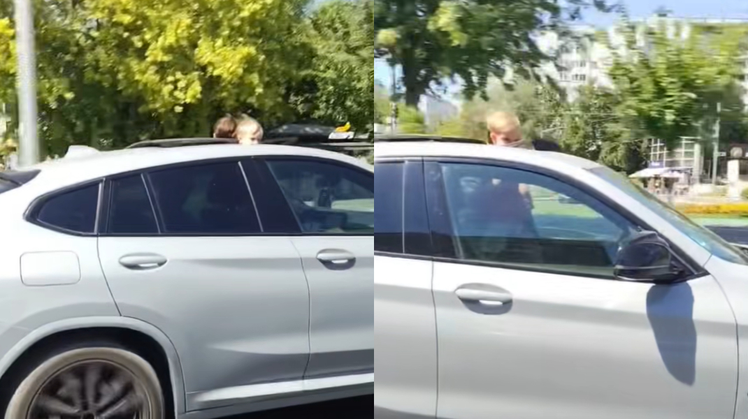 Imagini șocante cu doi copii care au ieșit prin trapa unei mașini în mers. Șoferul a fost amendat