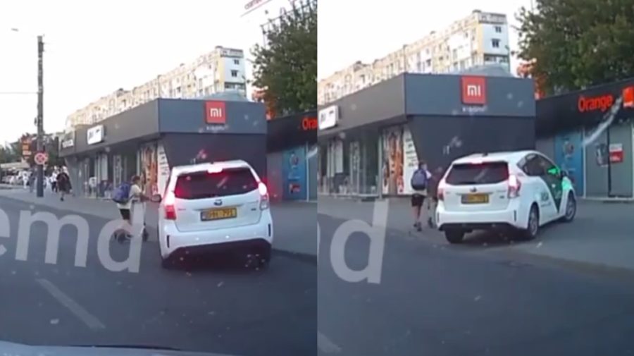 Un copil pe trotinetă, la un pas de a fi spulberat de o mașină pe trecerea de pietoni