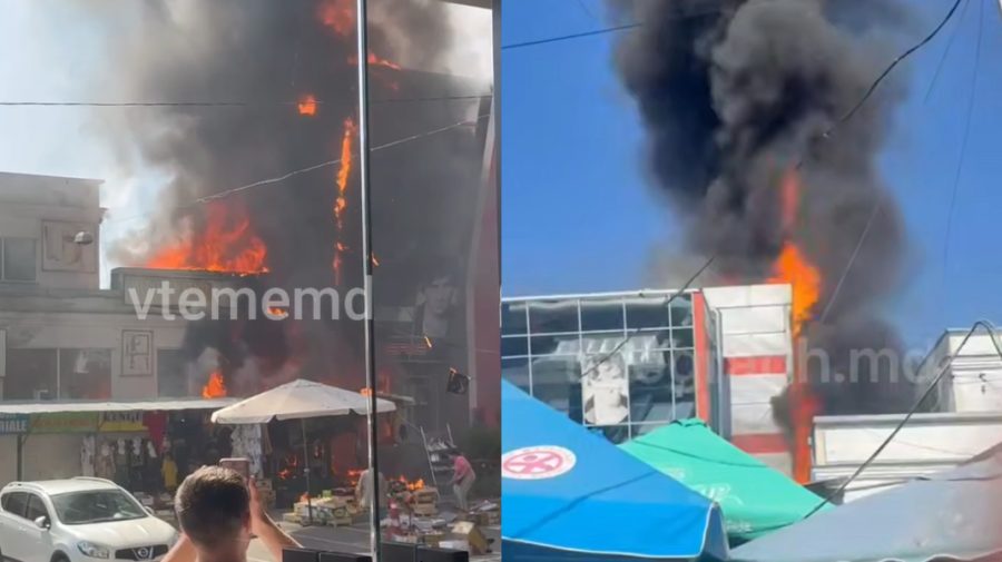 VIDEO Fum dens și flăcări puternice la Piața Centrală. Pompierii luptă cu incendiul