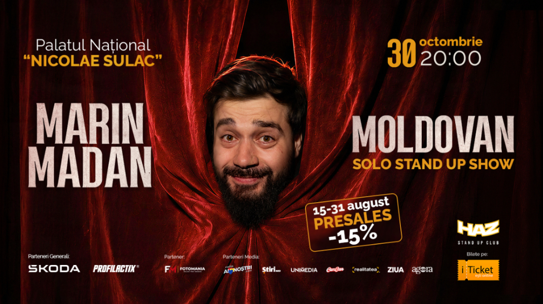 Primul spectacol de comedie socială din Moldova. Marin Madan te invită la Solo stand up show marca Marin Madan – Moldovan