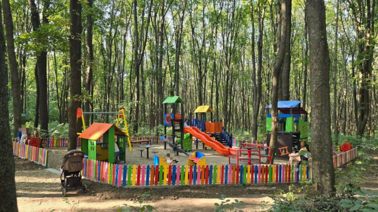 FOTO Un nou teren de joacă, amenajat în pădurea-parc „Butoiaș” din sectorul Buiucani