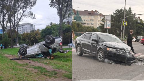 Accident în apropierea unui supermarket din Bălți: Unul dintre șoferi ar fi ignorat culoarea roșie a semaforului