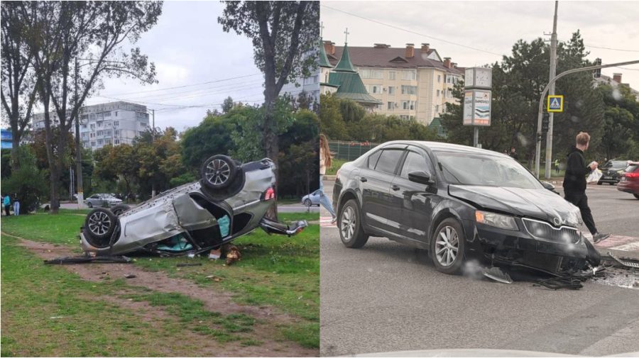 Accident în apropierea unui supermarket din Bălți: Unul dintre șoferi ar fi ignorat culoarea roșie a semaforului