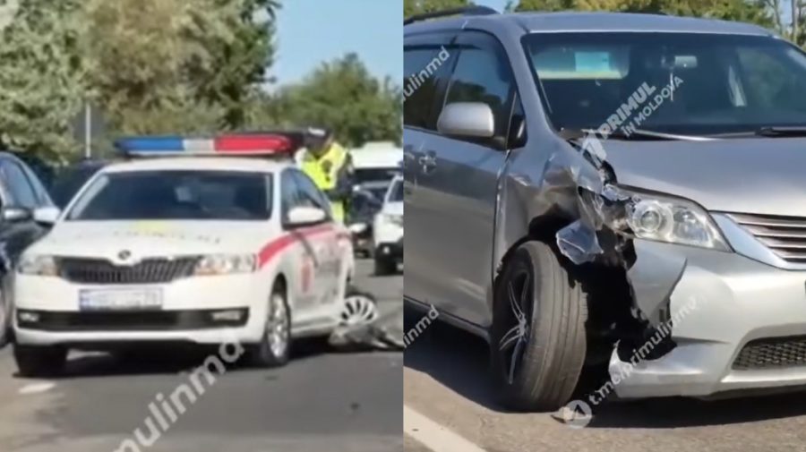 VIDEO O mașină a carabinierilor, implicată într-un accident în Chișinău: O persoană, transportată la spital
