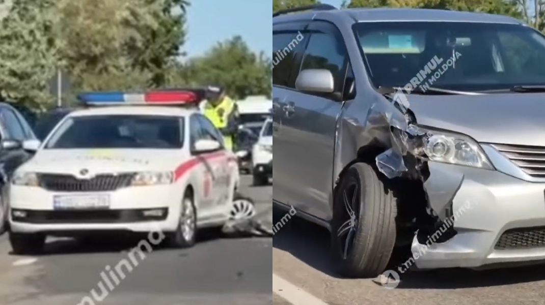 VIDEO O mașină a carabinierilor, implicată într-un accident în Chișinău: O persoană, transportată la spital