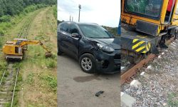 Accident la trecerea de cale ferată din Bulboaca. Un automobil s-a ciocnit cu un utilaj