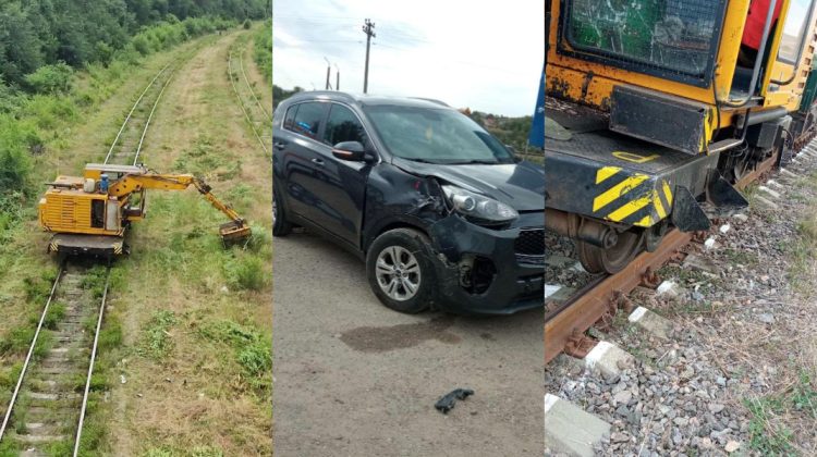 Accident la trecerea de cale ferată din Bulboaca. Un automobil s-a ciocnit cu un utilaj