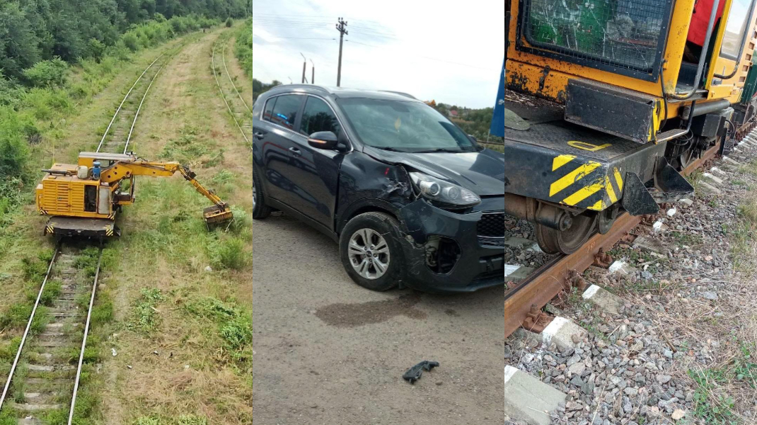 Accident la trecerea de cale ferată din Bulboaca. Un automobil s-a ciocnit cu un utilaj