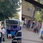 VIDEO Accident violent pe strada Ion Creangă: Un autobuz a ajuns într-un stâlp electric