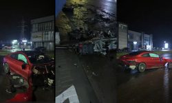 VIDEO Fuga de polițiști s-a oprit într-un pilon: Un vitezoman cu multiple încălcări, prins de polițiști