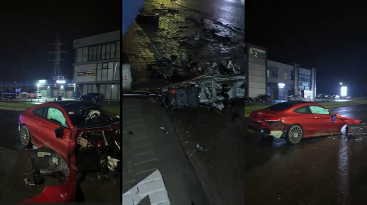 VIDEO Fuga de polițiști s-a încheiat într-un pilon: Un vitezoman cu multiple încălcări, prins de polițiști
