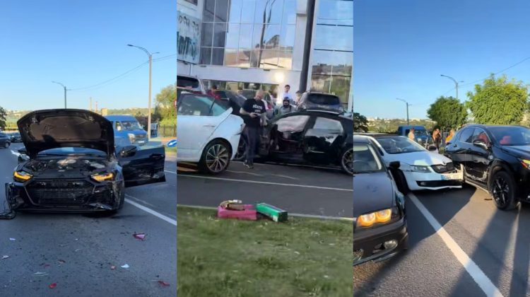 VIDEO Cinci mașini, implicate într-un accident pe strada Albișoara. O pasageră a fost transportată la spital