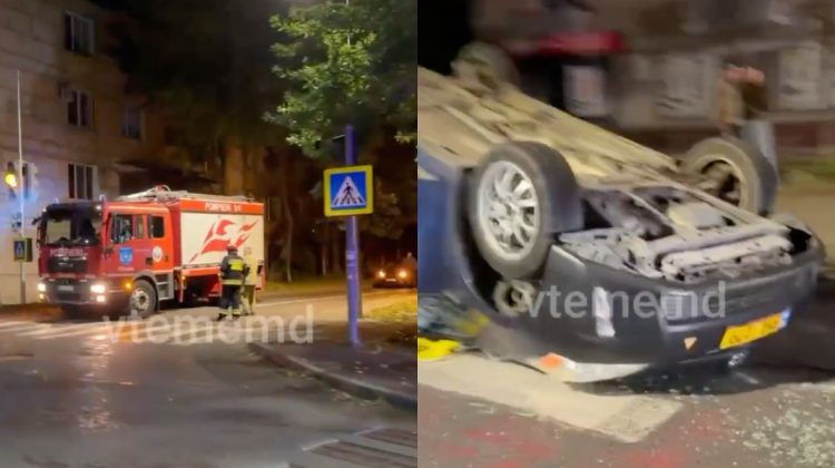 VIDEO Accident violent la intersecția străzilor Vasile Lupu și Eugen Coca: O mașină s-a răsturnat
