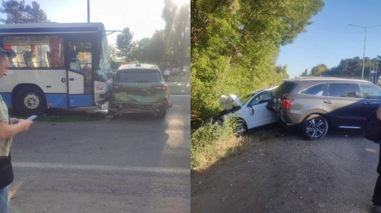 Accident în apropiere de aeroportul din Chișinău. Cel puțin trei mașini și un autobuz sunt implicate