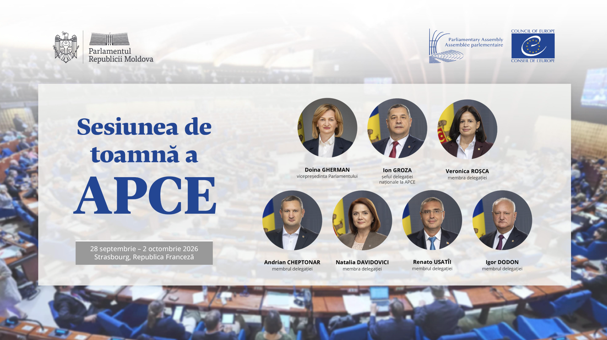 Delegația Parlamentului Republicii Moldova va participa la sesiunea de toamnă a APCE