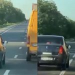 O Dacia Logan, filmată în timpul unei depășiri periculoase