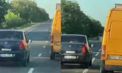 O Dacia Logan, filmată în timpul unei depășiri periculoase