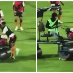 Momentul în care un fotbalist este călcat de un cilindru compactor, chiar pe teren