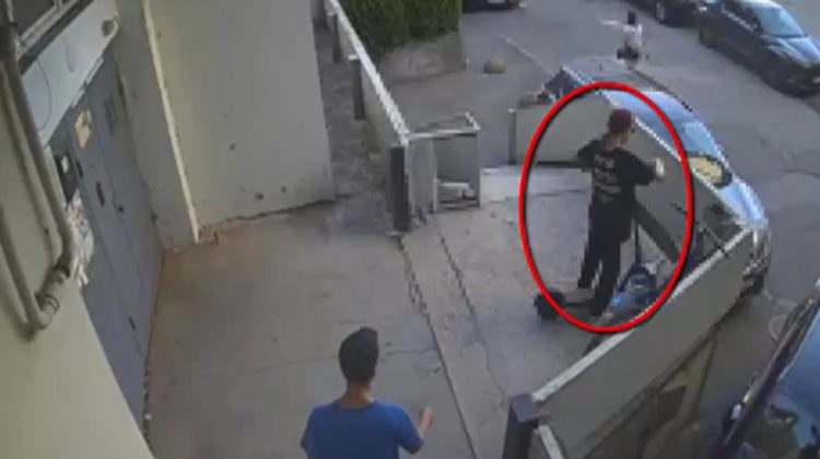 VIDEO Furt ziua în amiaza mare! O femeie a sustras o trotinetă chiar din fața unui bloc