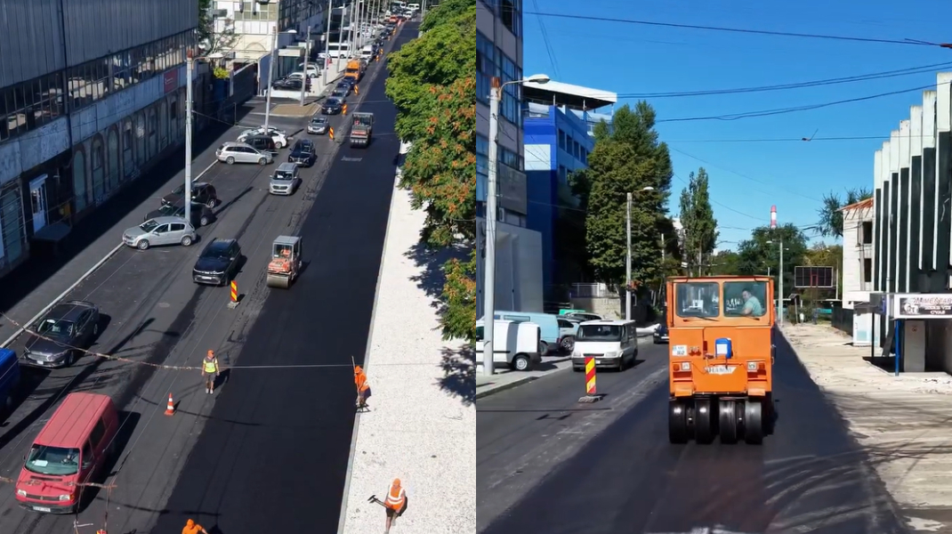 VIDEO Strada Mitropolit Dosoftei, aproape de finalizarea lucrărilor: Se aplică ultimul strat de asfalt