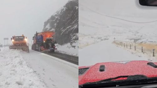 VIDEO Ninsoare abundentă pe Transfăgărășan: S-a intervenit cu 5 tone de sare pentru deszăpezire