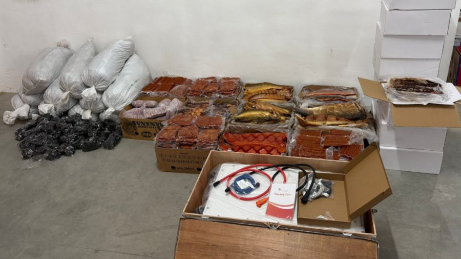 Marfă ascunsă într-un autocar la Tudora: pește afumat, baterie solară și zeci de mii de bețișoare de sushi
