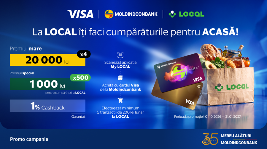 Cumpără la Local, plătește cu Visa de la Moldindconbank și poți câștiga premii bănești