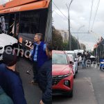 VIDEO Accident în Capitală! Un BMW s-a ciocnit cu un troleibuz în timp ce ar fi ieșit din parcare