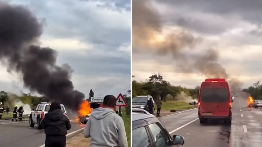 VIDEO Accident violent lângă Bălți: Patru autovehicule s-au tamponat, iar două au luat foc