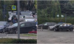 VIDEO Accident violent la o intersecție din Chișinău. Poliția și ambulanța, la fața locului