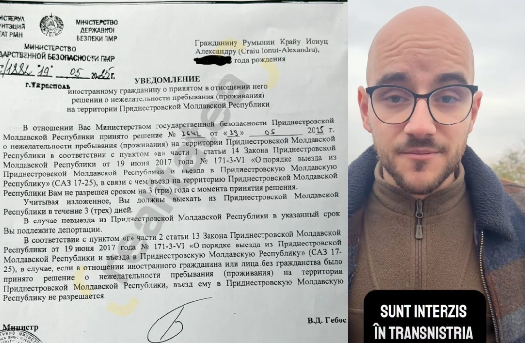 Un jurnalist român a primit interdicție pentru 3 ani în stânga Nistrului. Documentul care i-a fost prezentat