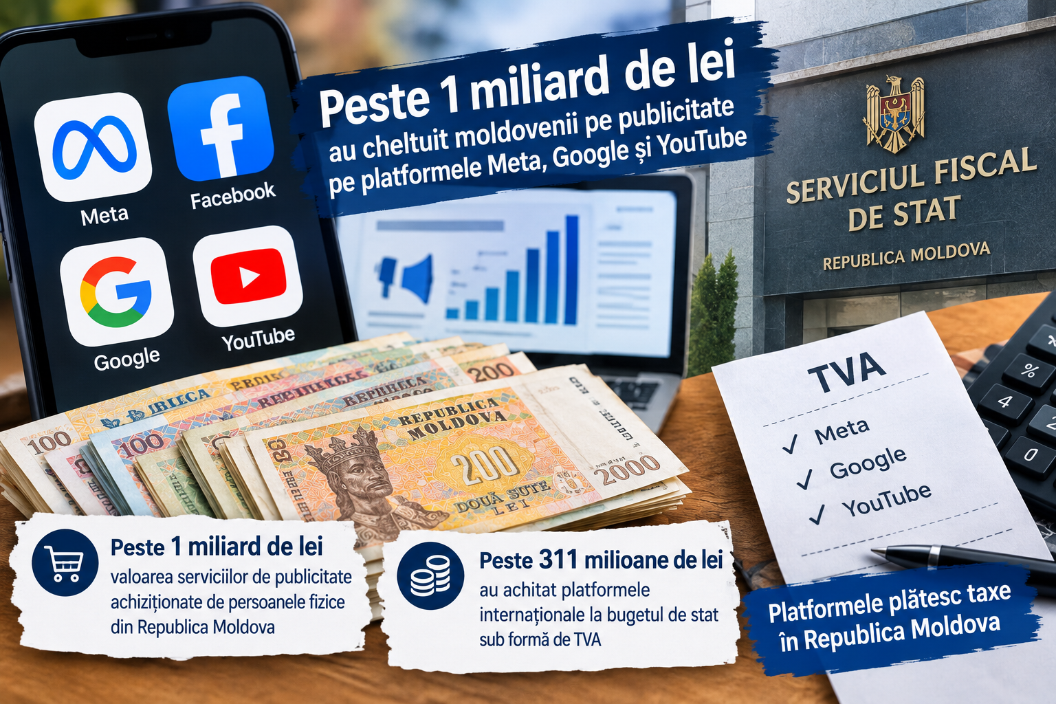 Moldovenii au cheltuit peste UN MILIARD de lei pe publicitate pe platformele Meta, Google și YouTube