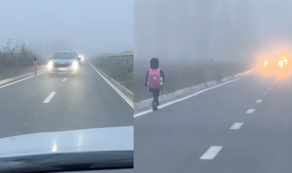 Pericol pe un drum îngust din Ialoveni! Un copil, filmat cum merge pe lângă mașini